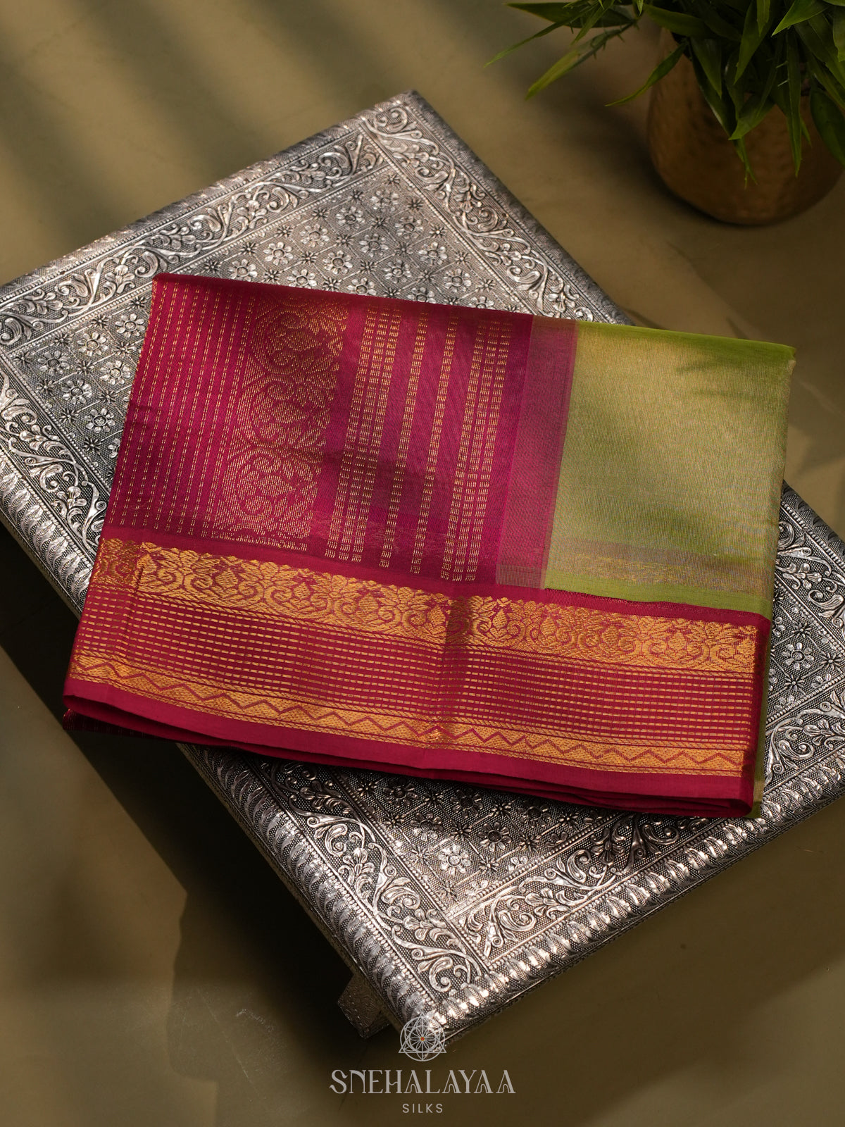 Olive Green Kanchi Silk Cotton Saree