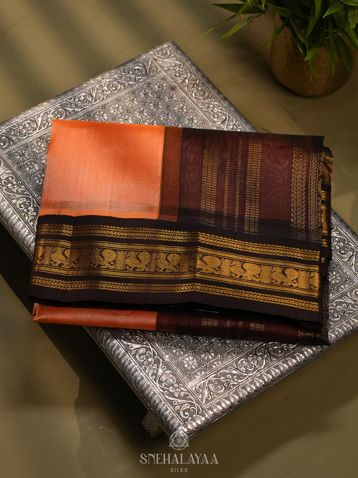 Orange Kanchi Silk Cotton Saree