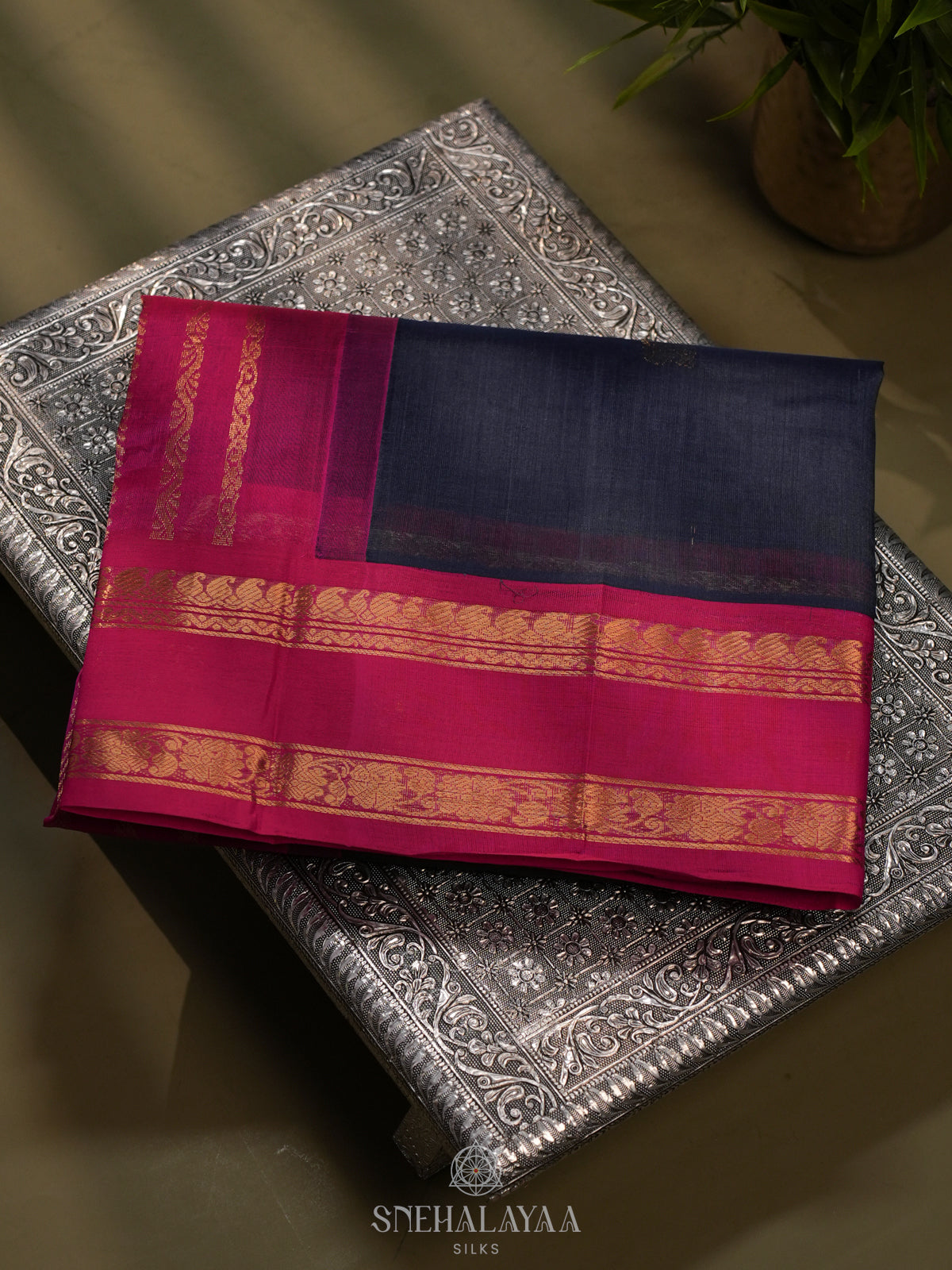Ink Blue Kanchi Silk Cotton Saree