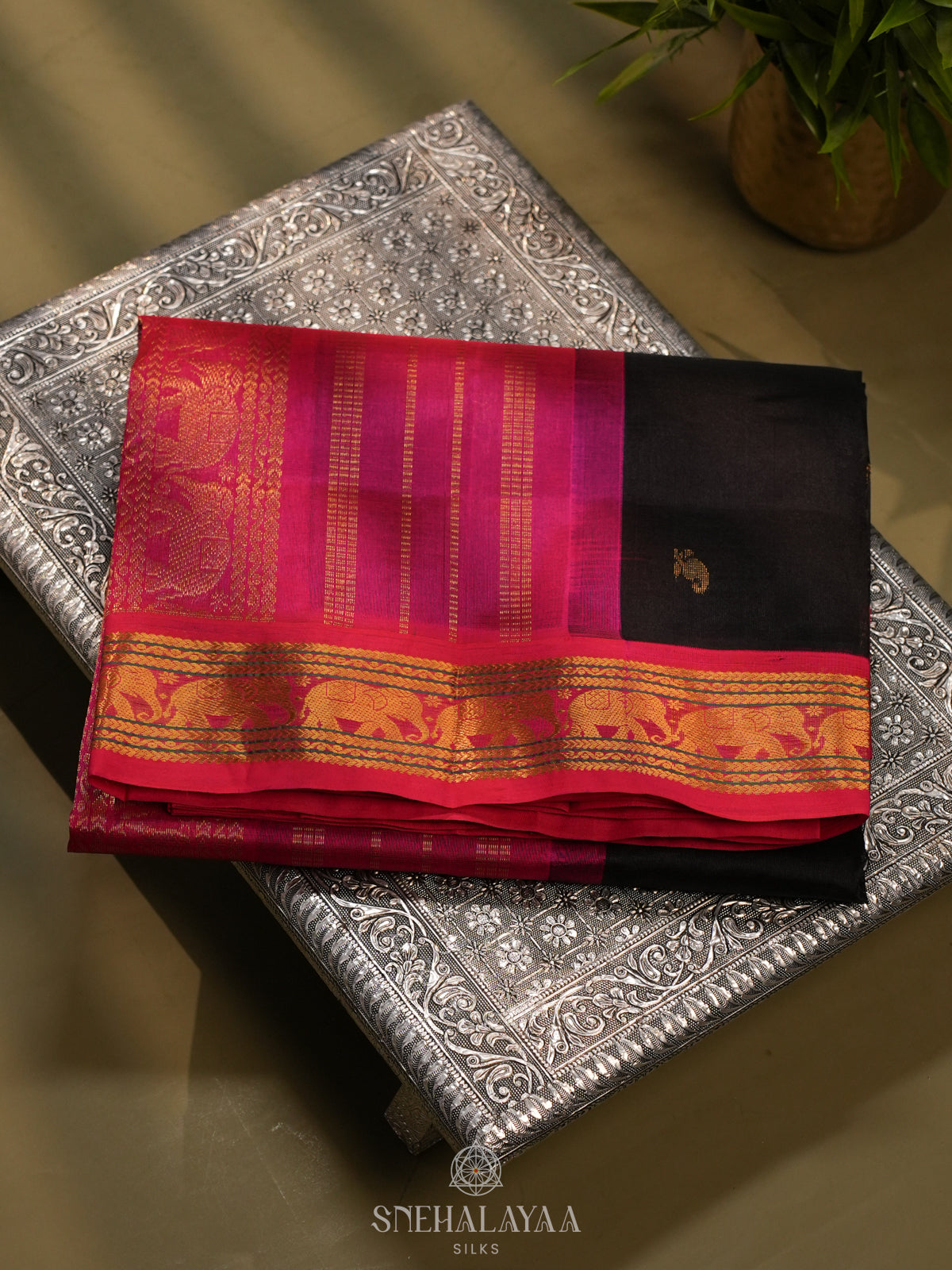 Black Kanchi Silk Cotton Saree