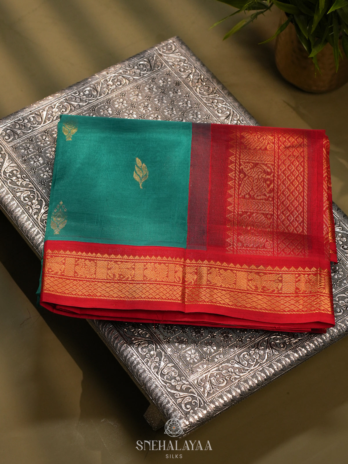 Teal Green Kanchi Silk Cotton Saree