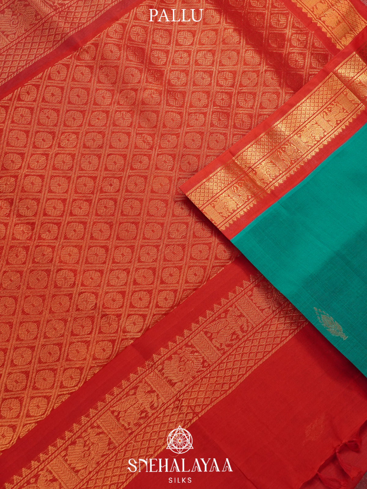Teal Green Kanchi Silk Cotton Saree