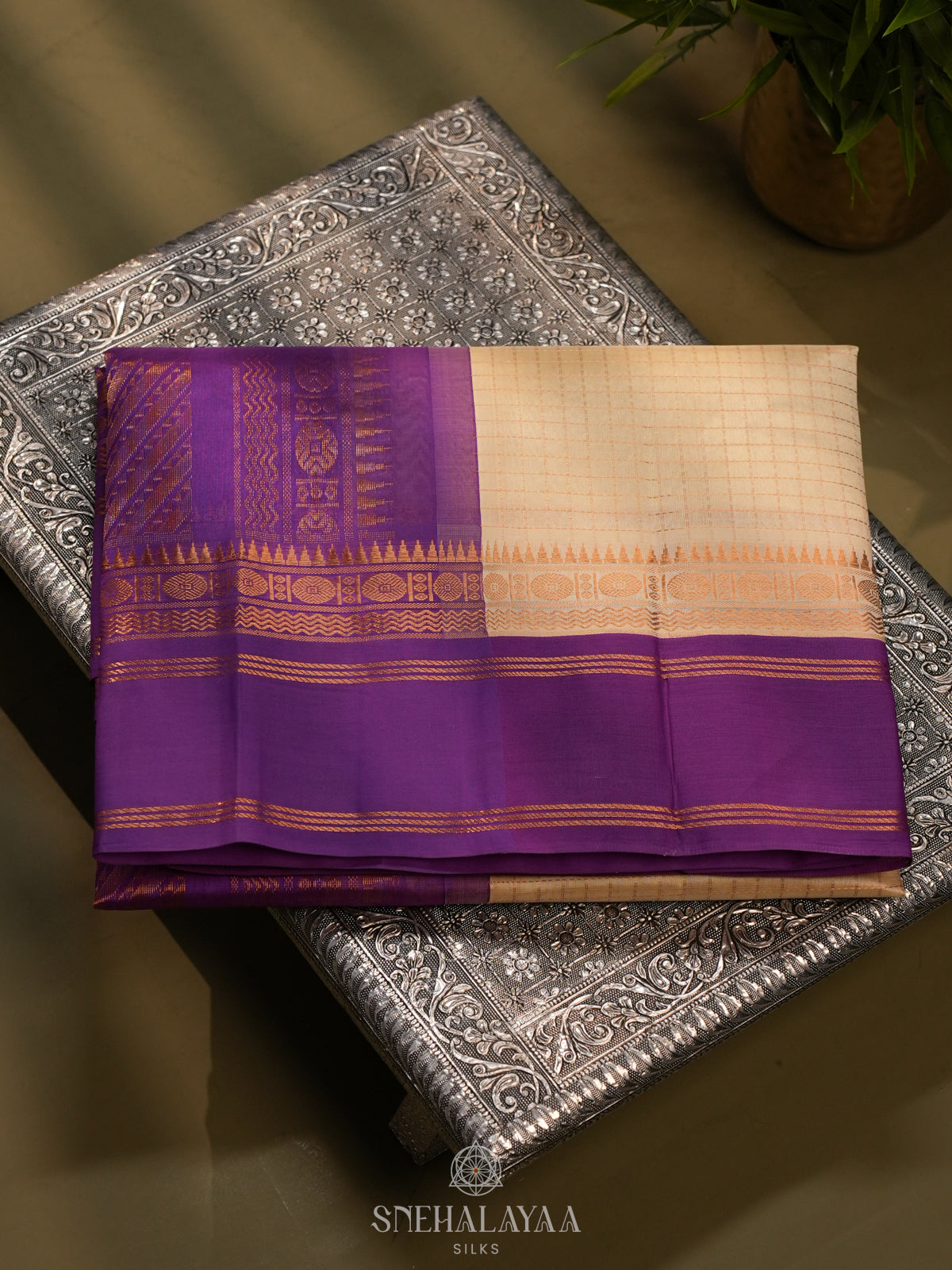 Cream Kanchi Silk Cotton Saree