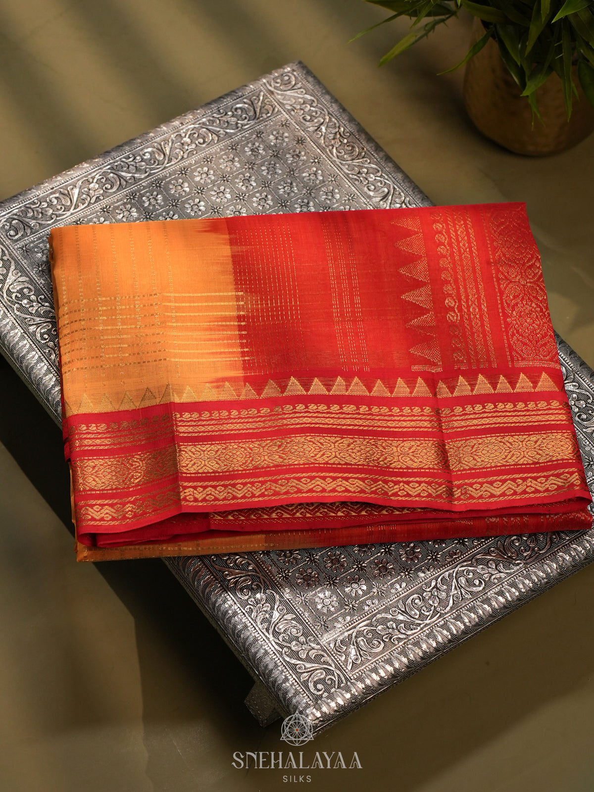 Orange Kanchi Silk Cotton Saree