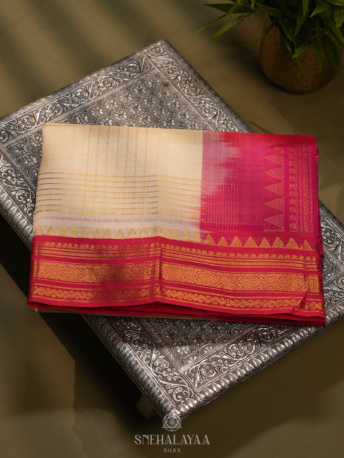 Cream Kanchi Silk Cotton Saree