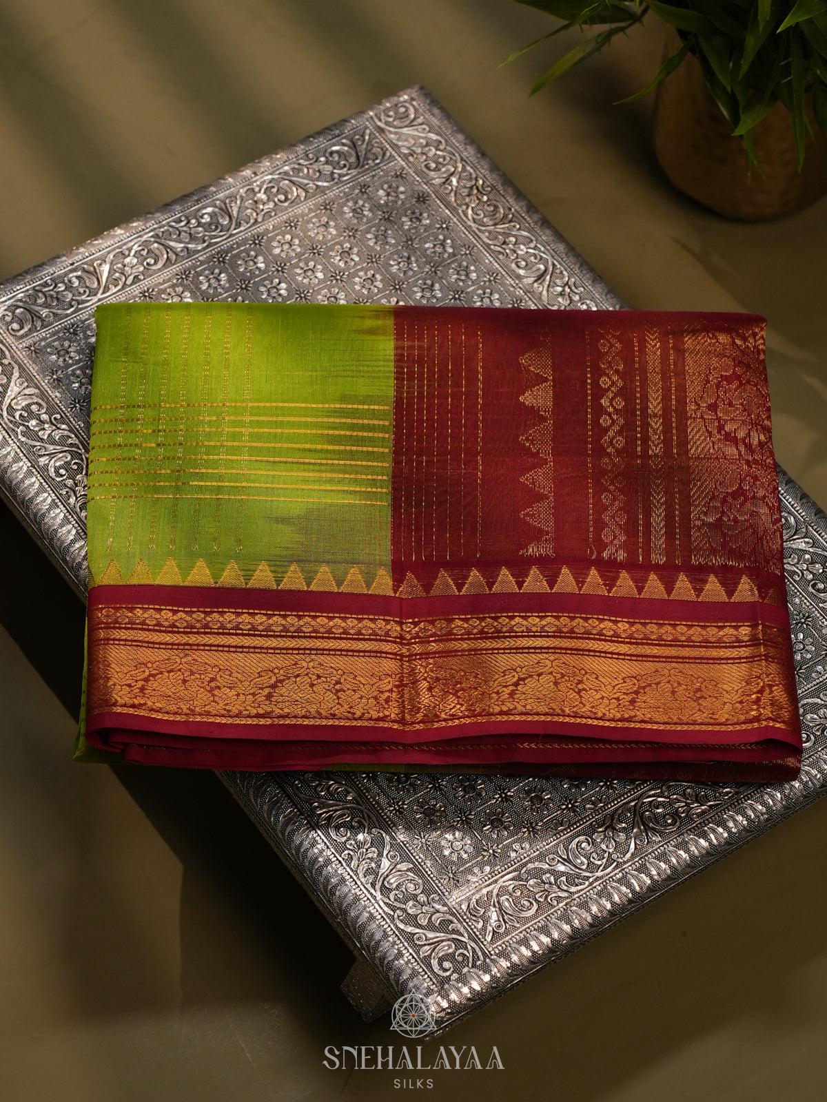 Lime Green Kanchi Silk Cotton Saree
