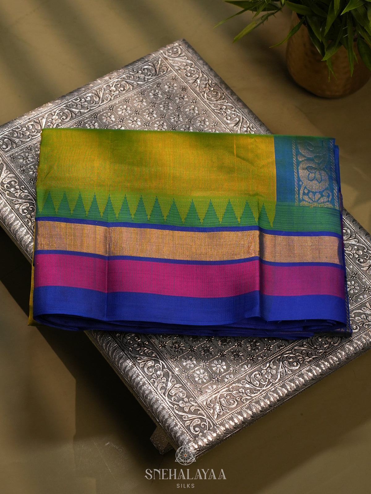 Lime Green Kanchi Silk Cotton Saree