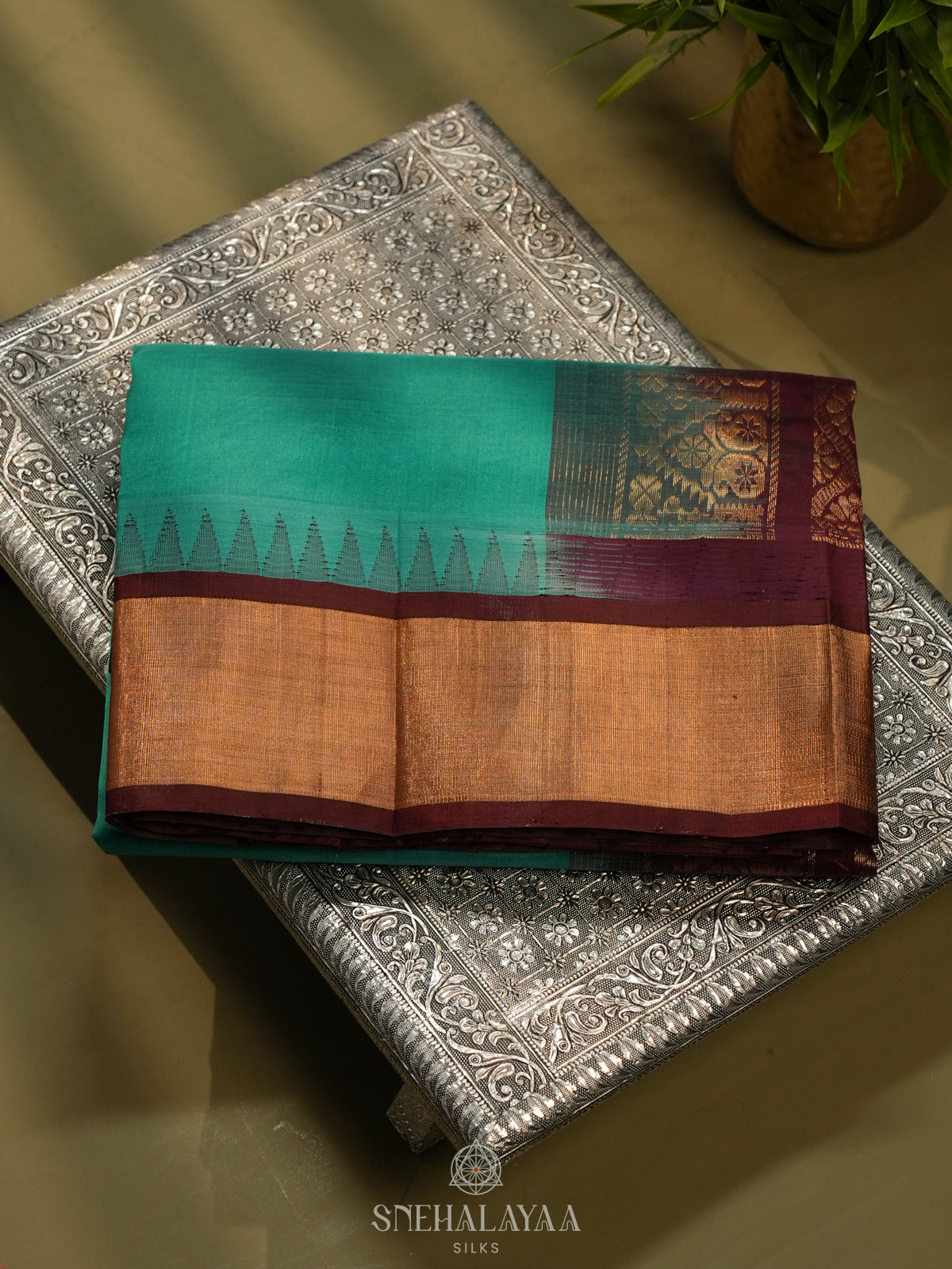 Teal Green Kanchi Silk Cotton Saree