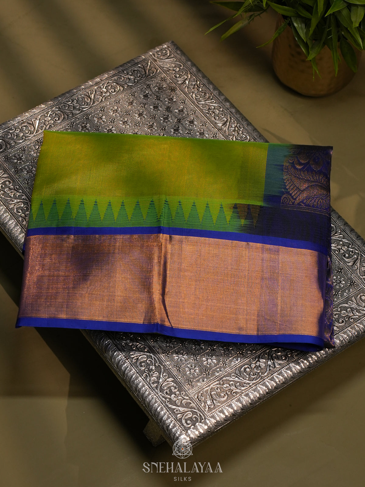 Lime Green Kanchi Silk Cotton Saree
