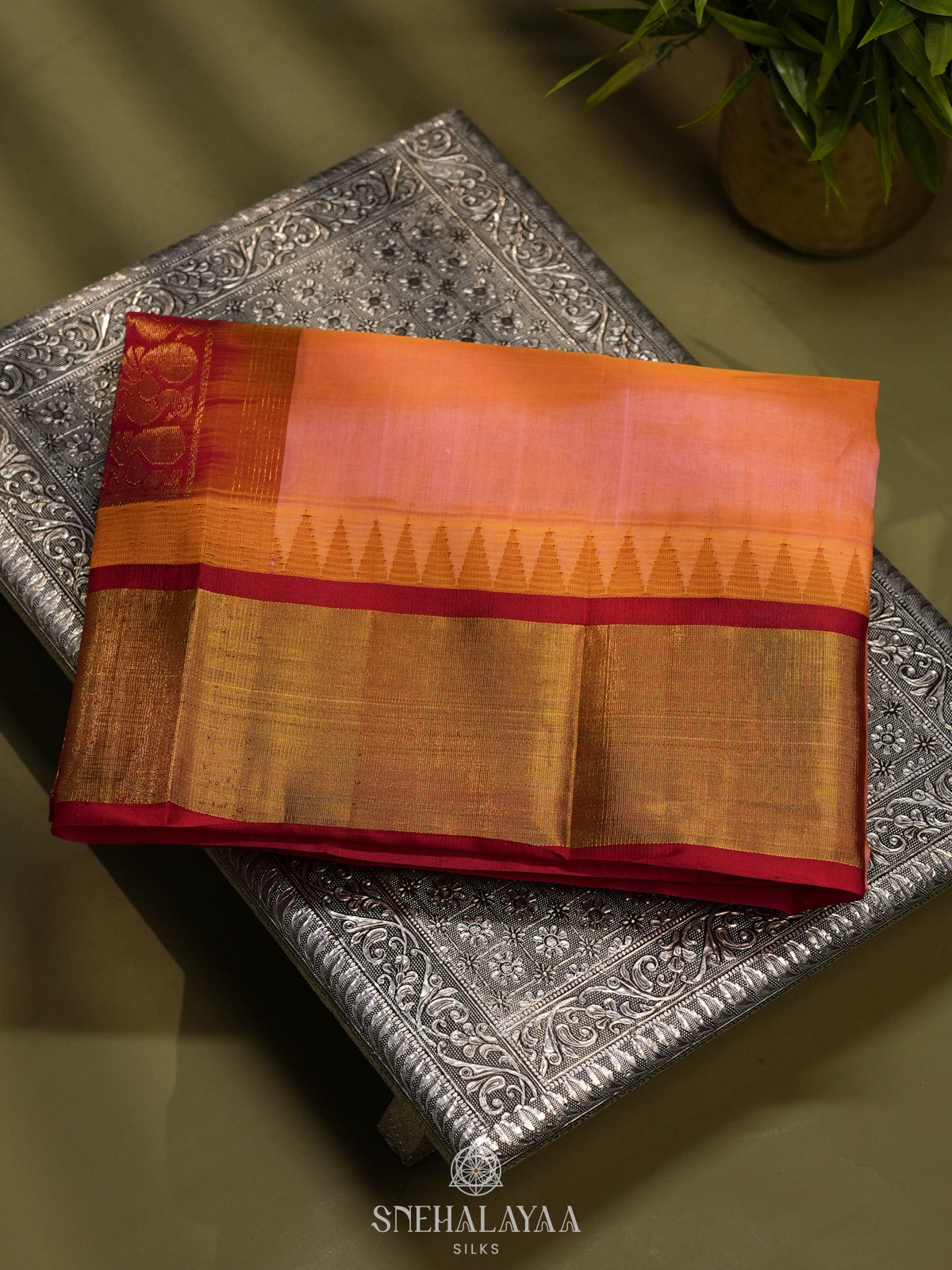 Peach Kanchi Silk Cotton Saree