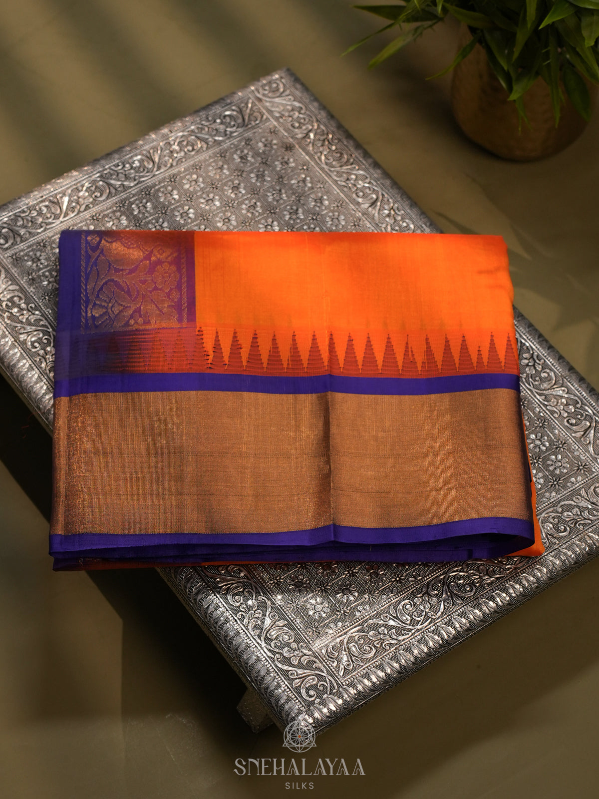 Orange Kanchi Silk Cotton Saree