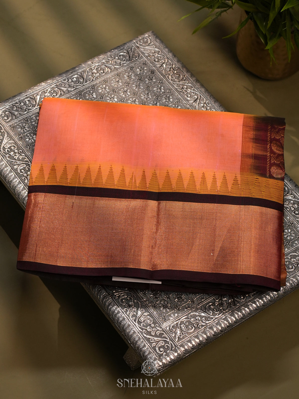 Peach Kanchi Silk Cotton Saree