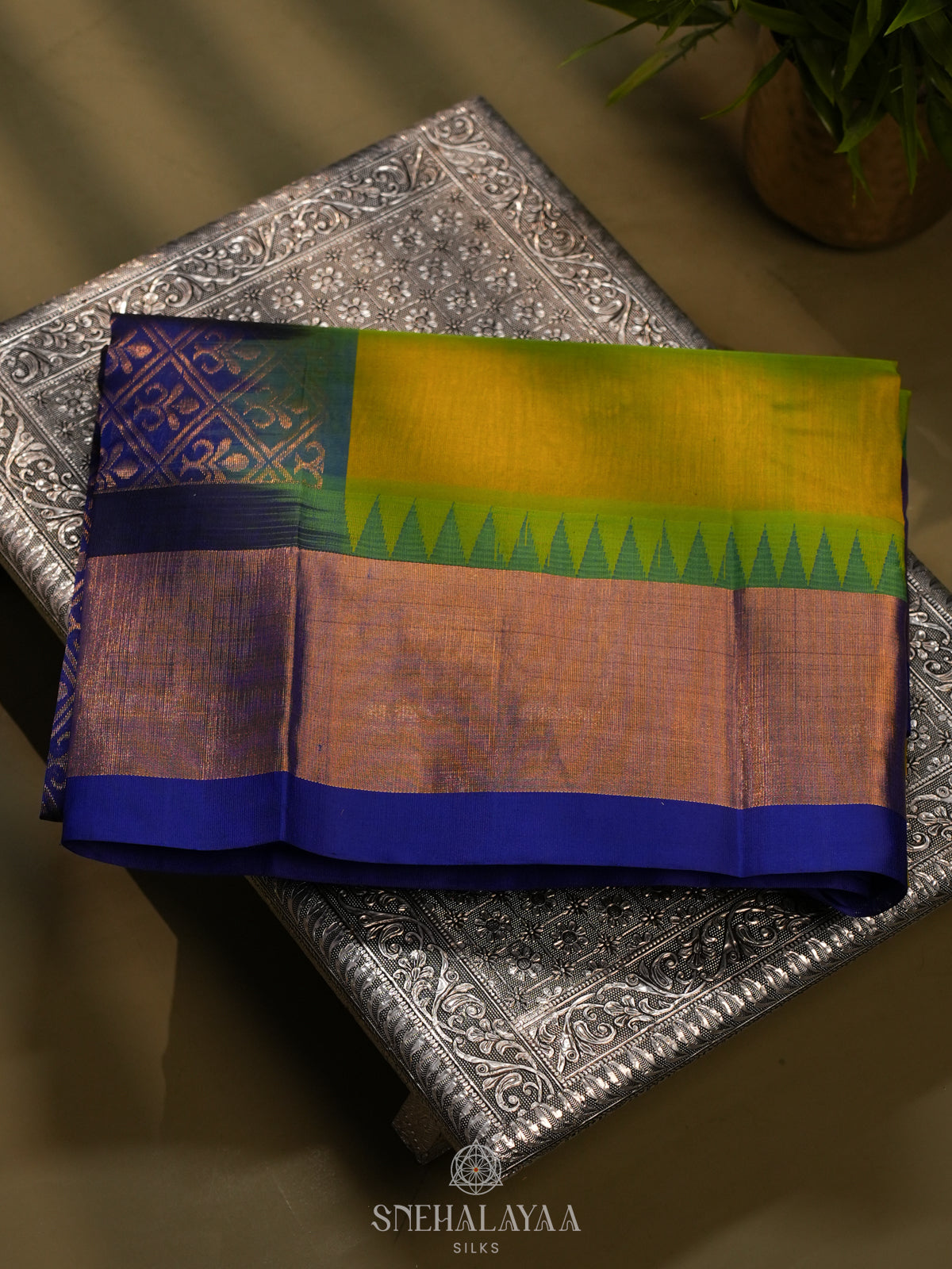 Lime Green Kanchi Silk Cotton Saree
