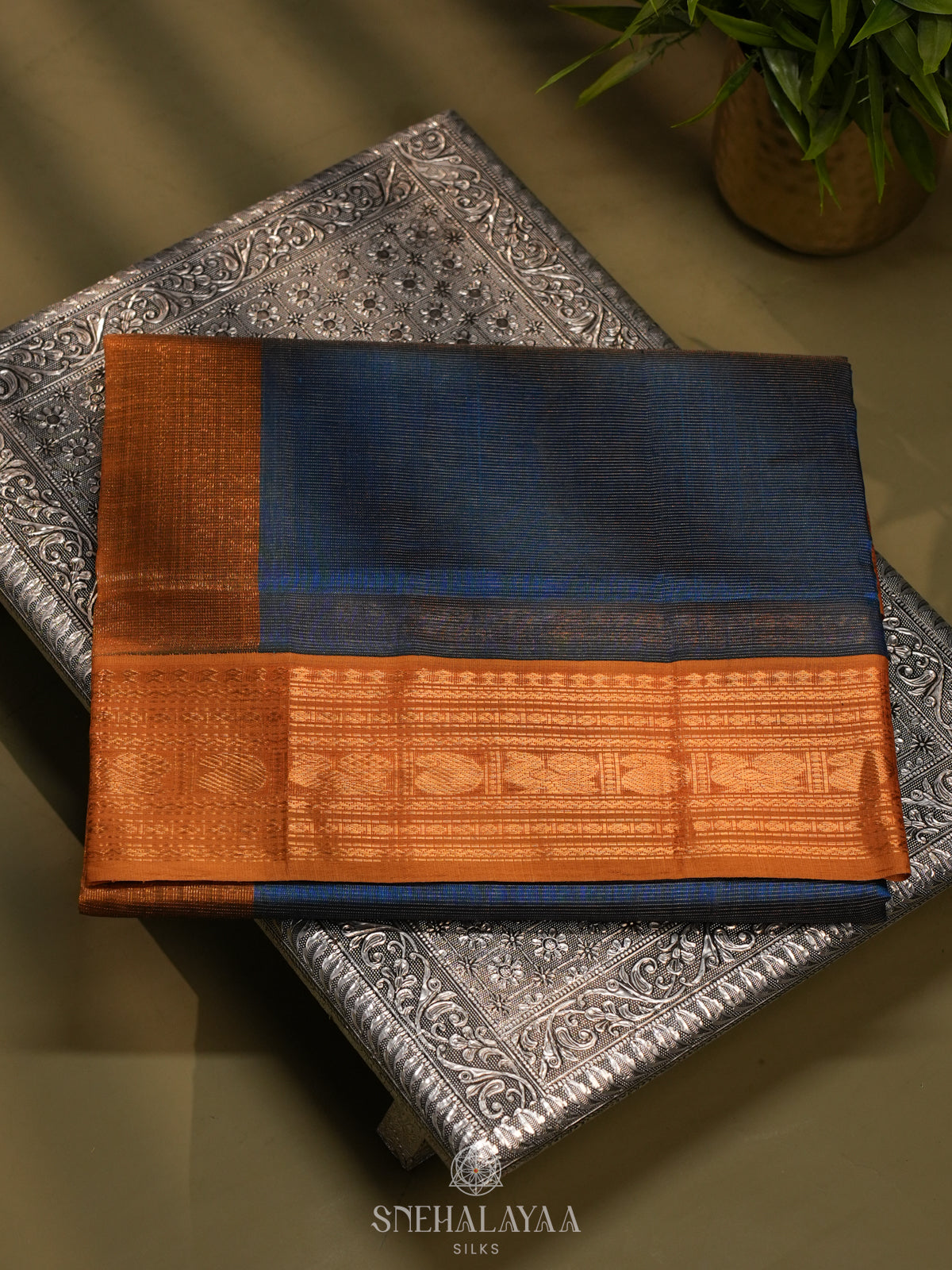Peacock Blue Kanchi Silk Cotton Saree