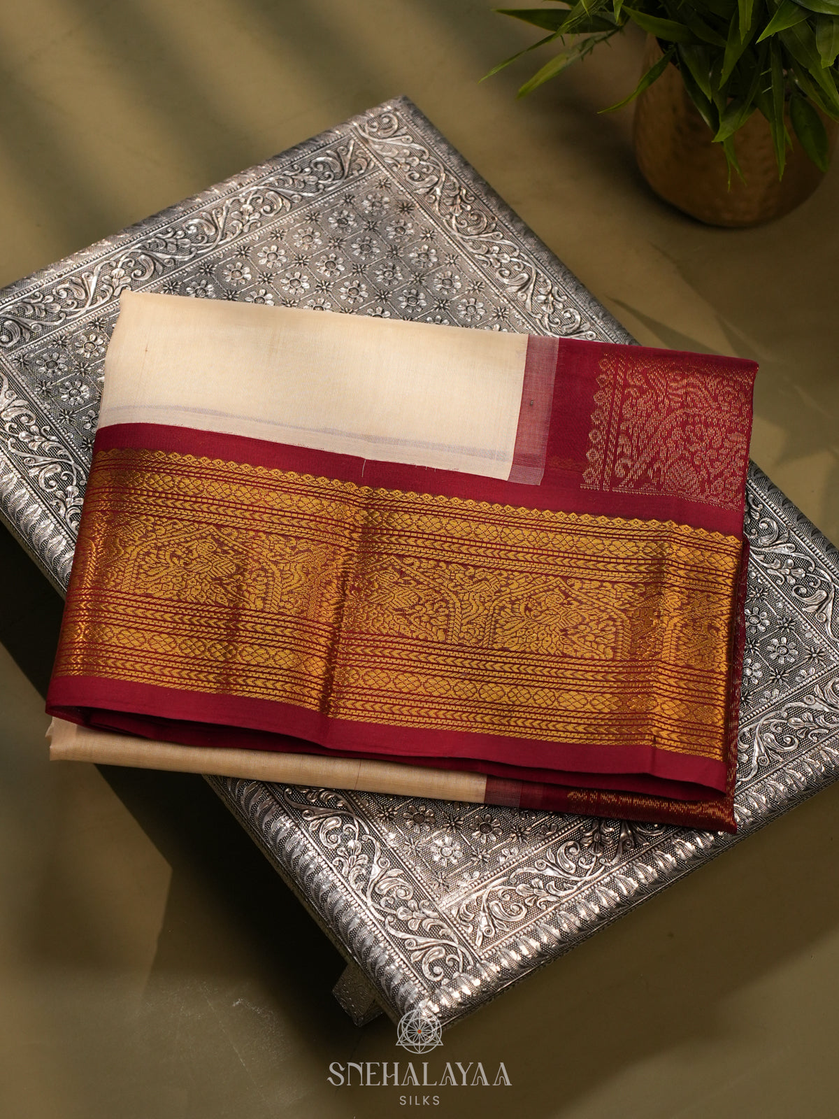Cream Kanchi Silk Cotton Saree