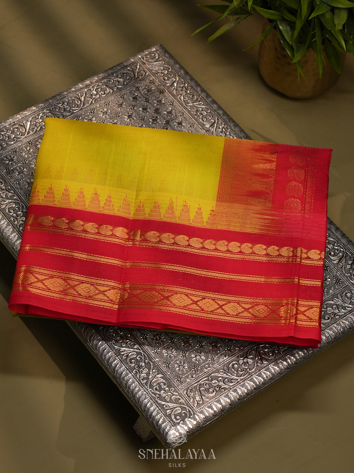Lemon Yellow Kanchi Silk Cotton Saree