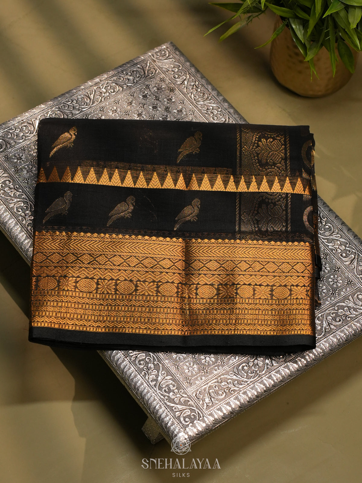 Charcol Black Kanchi Silk Cotton Saree