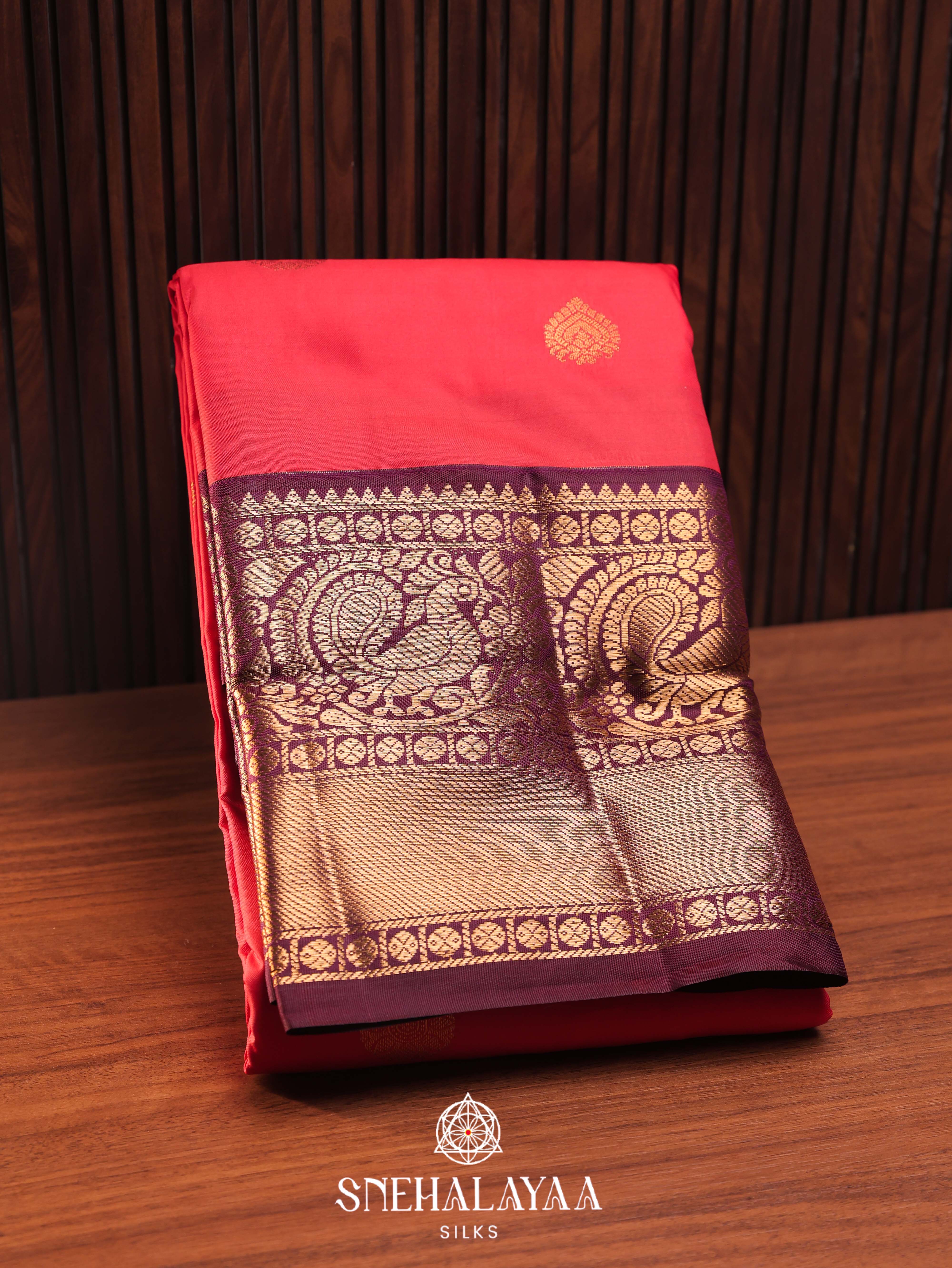 Coral Pink Art Silk Saree