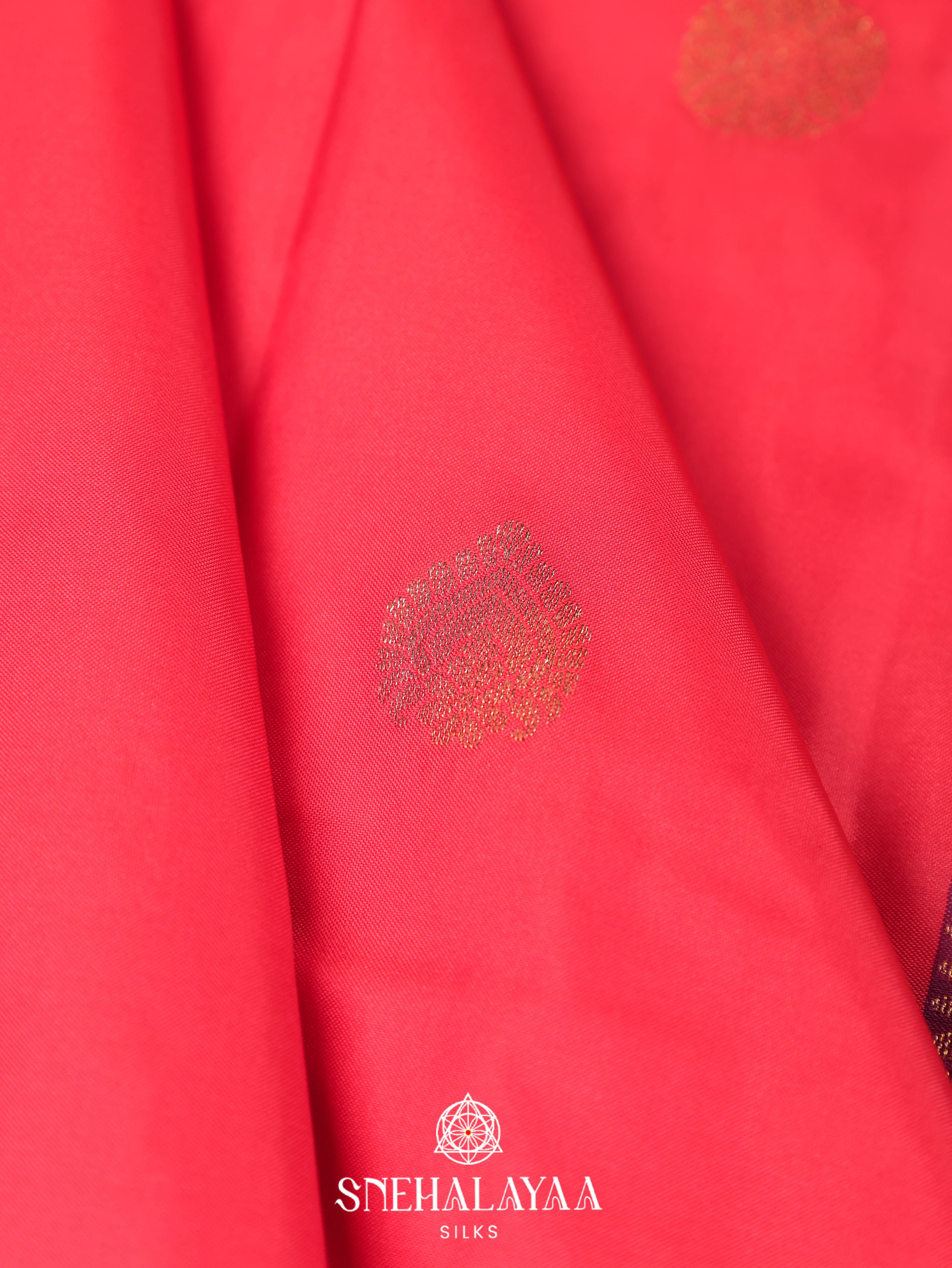 Coral Pink Art Silk Saree