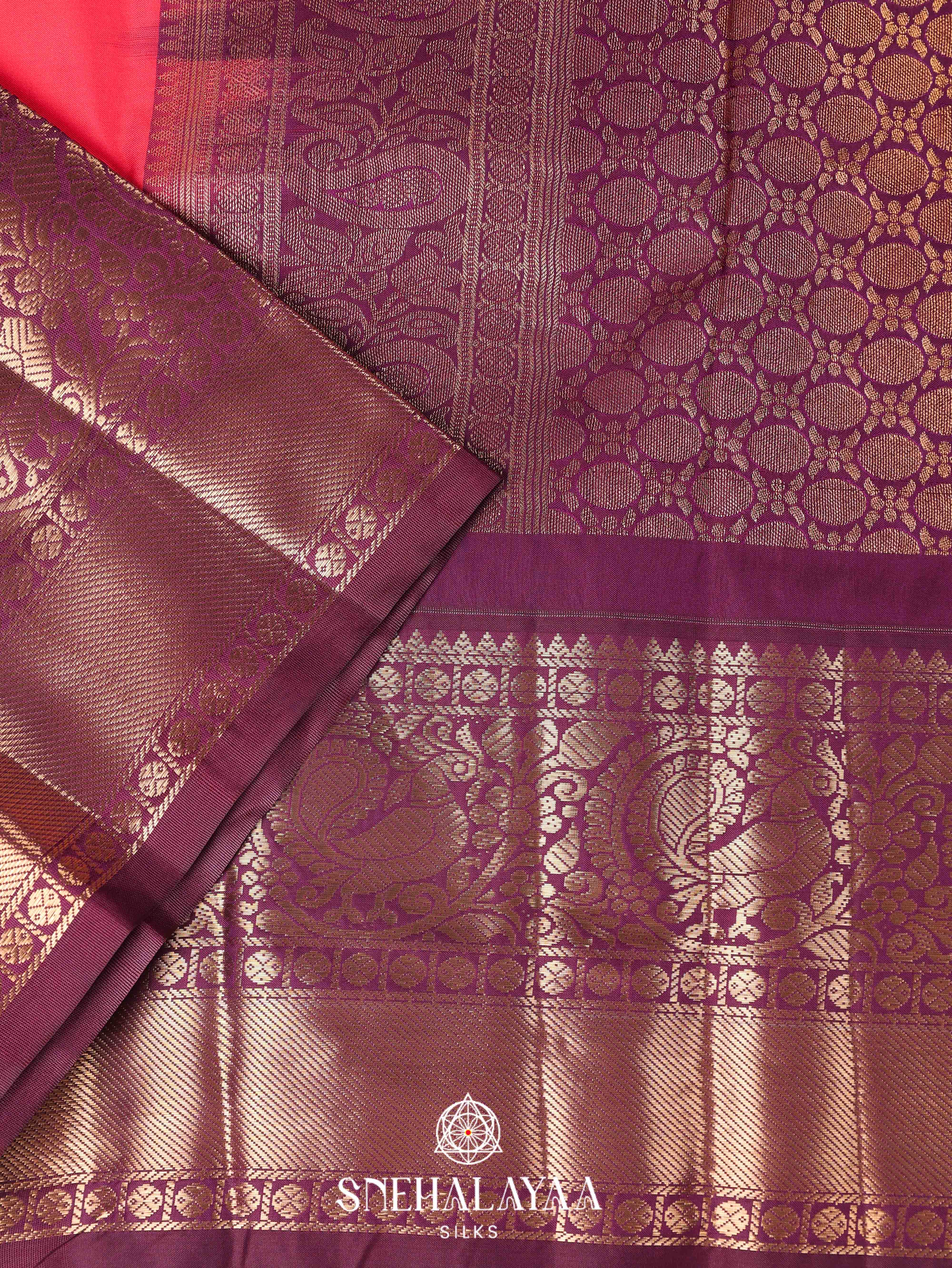 Coral Pink Art Silk Saree