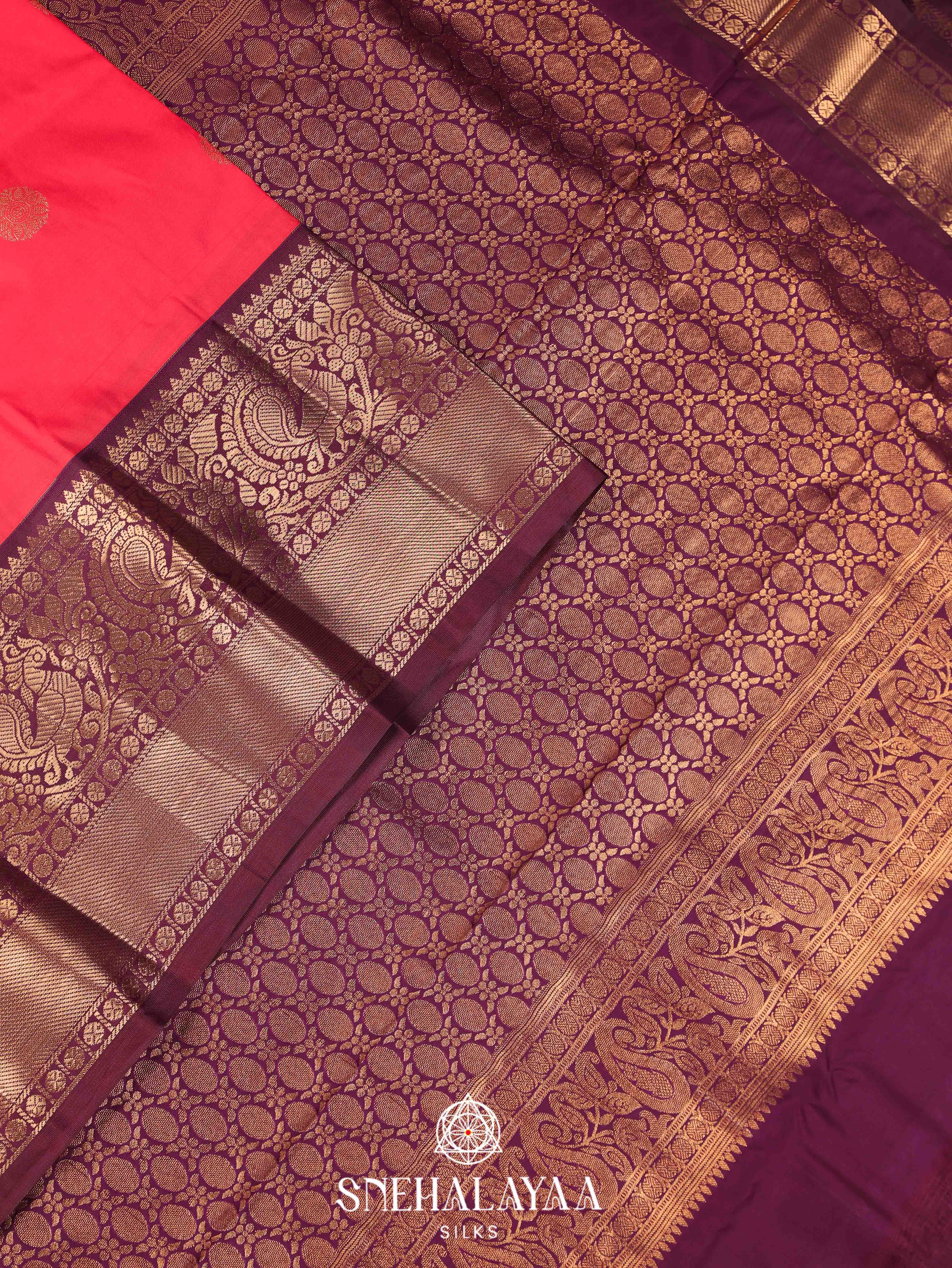 Coral Pink Art Silk Saree