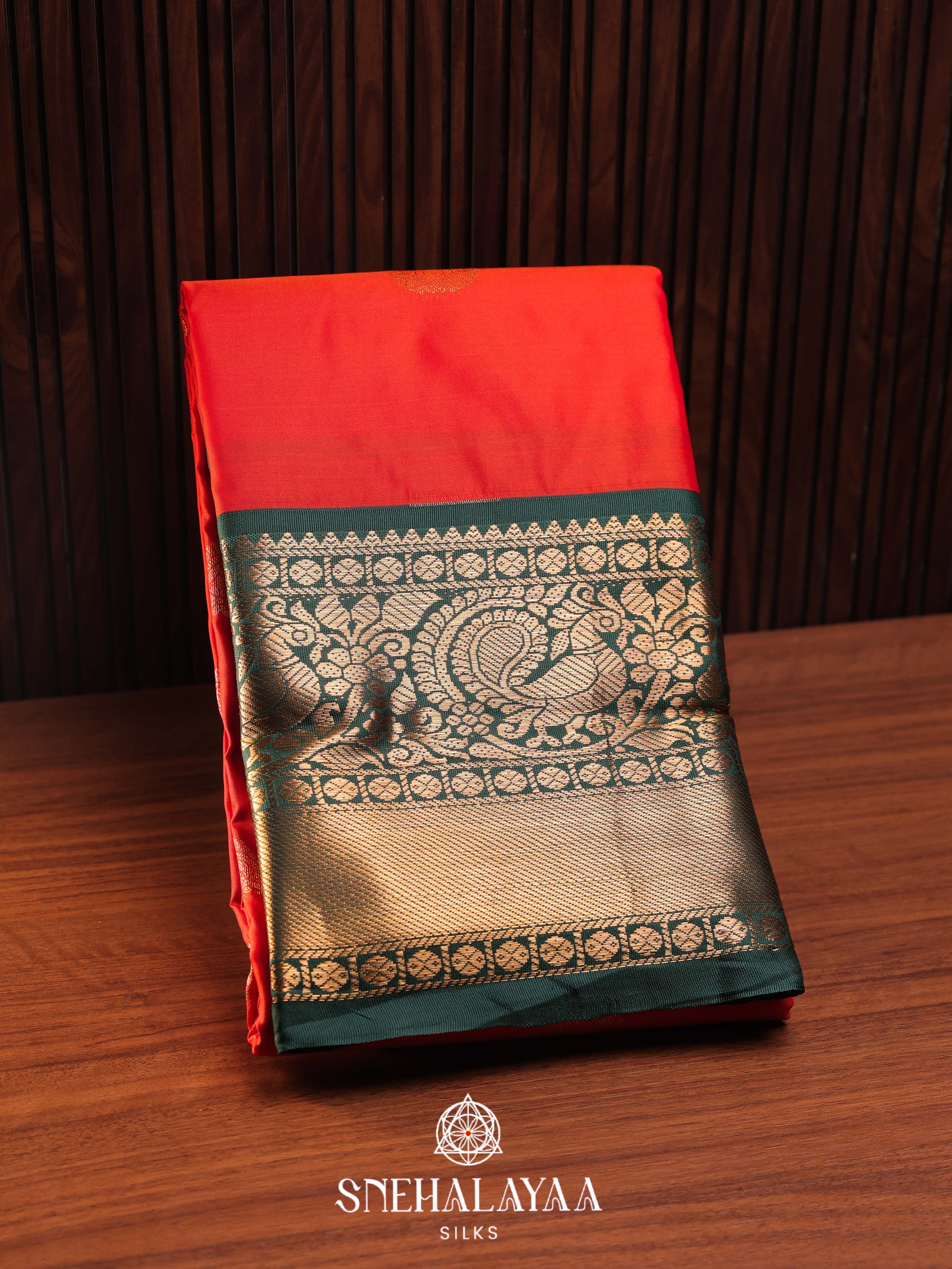 Rust Orange Art Silk Saree