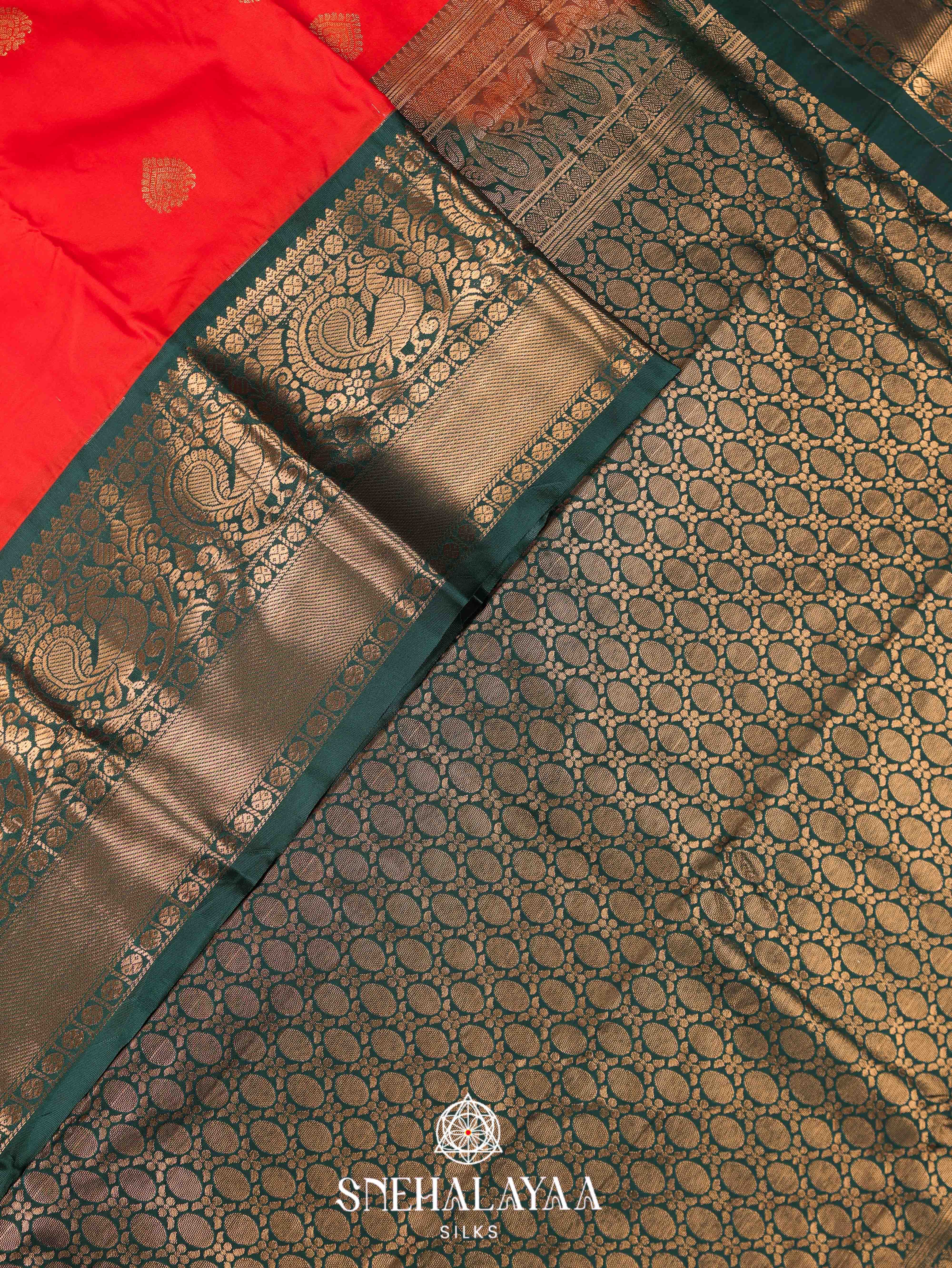 Rust Orange Art Silk Saree