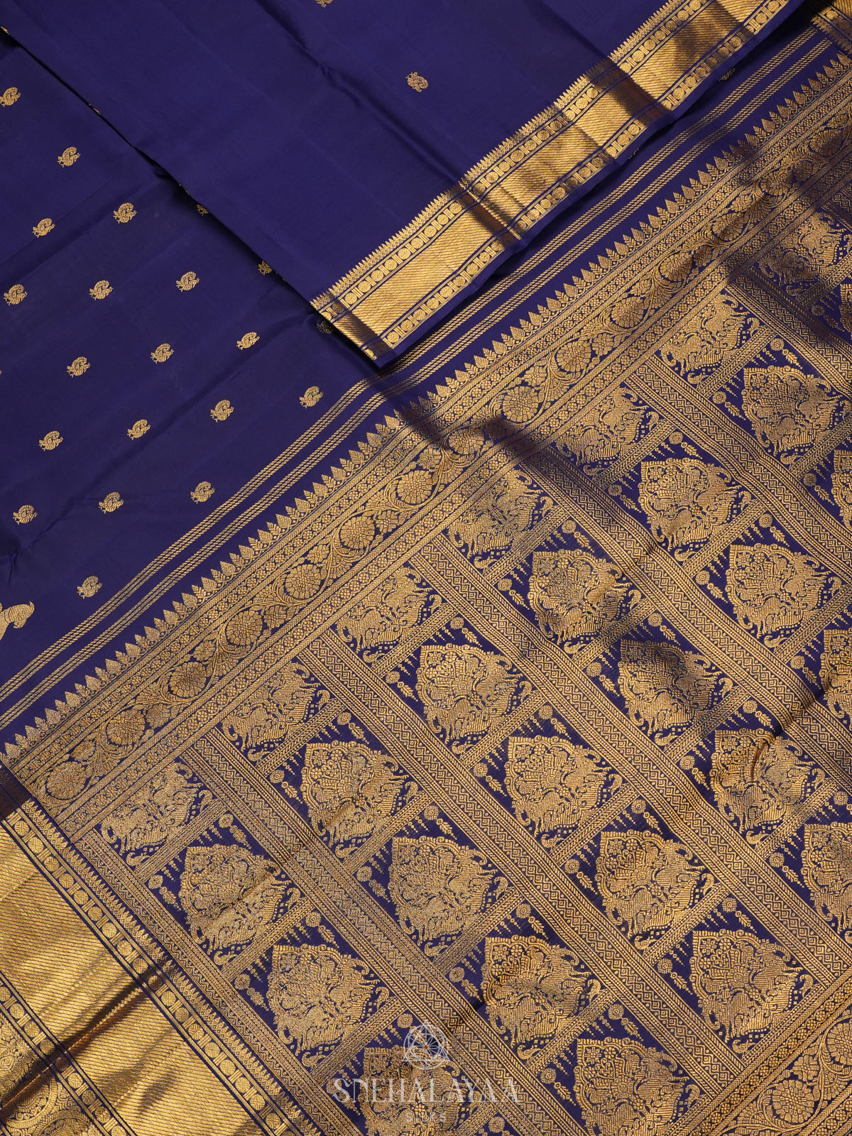 Navy Blue Kanjivaram Silk Saree