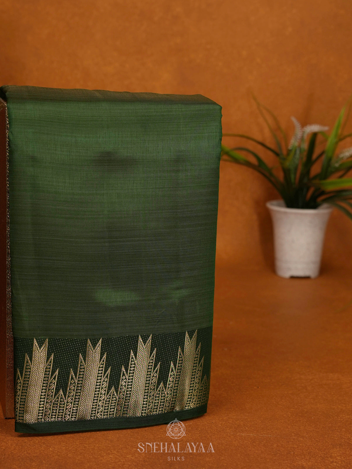 Forest Green Raw Silk Saree