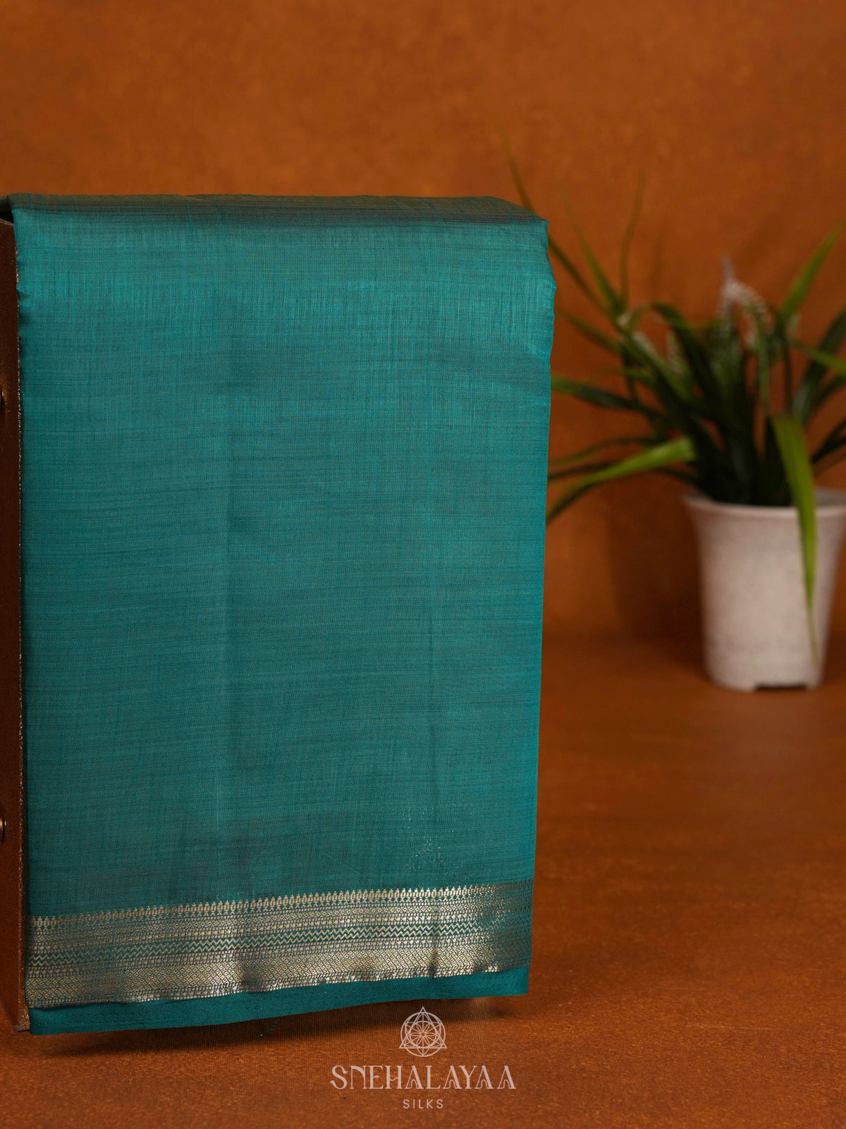 Teal Blue Raw Silk Saree