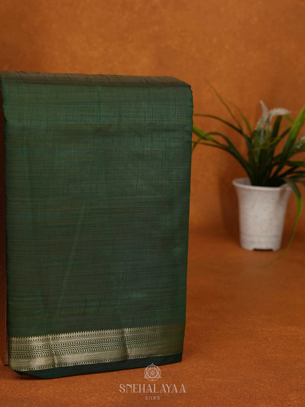 Forest Green Raw Silk Saree