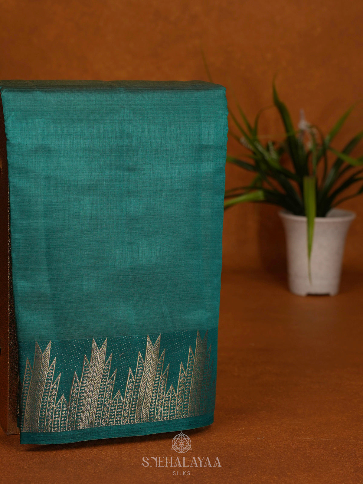 Teal Blue Raw Silk Saree