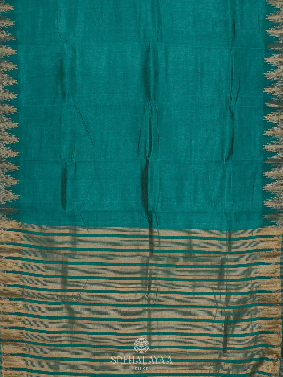 Teal Blue Raw Silk Saree