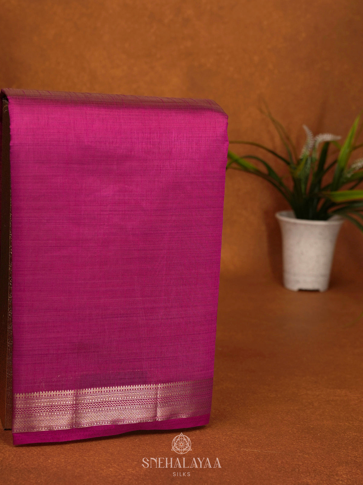 Magenta Pink Raw Silk Saree