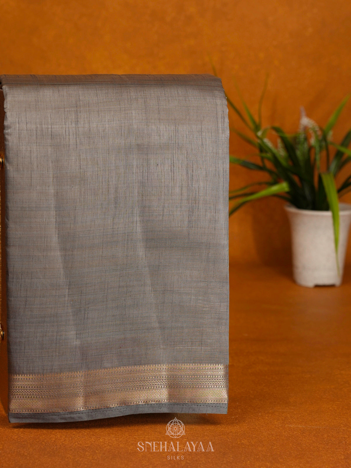 Grey Raw Silk Saree