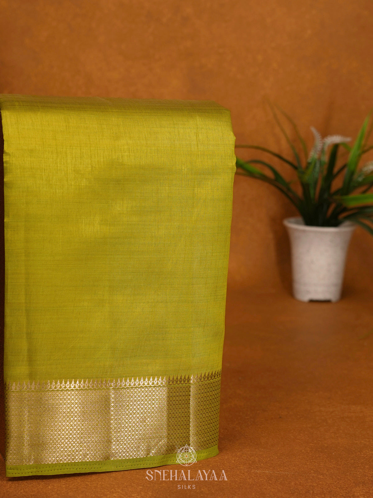 Lime Green Raw Silk Saree