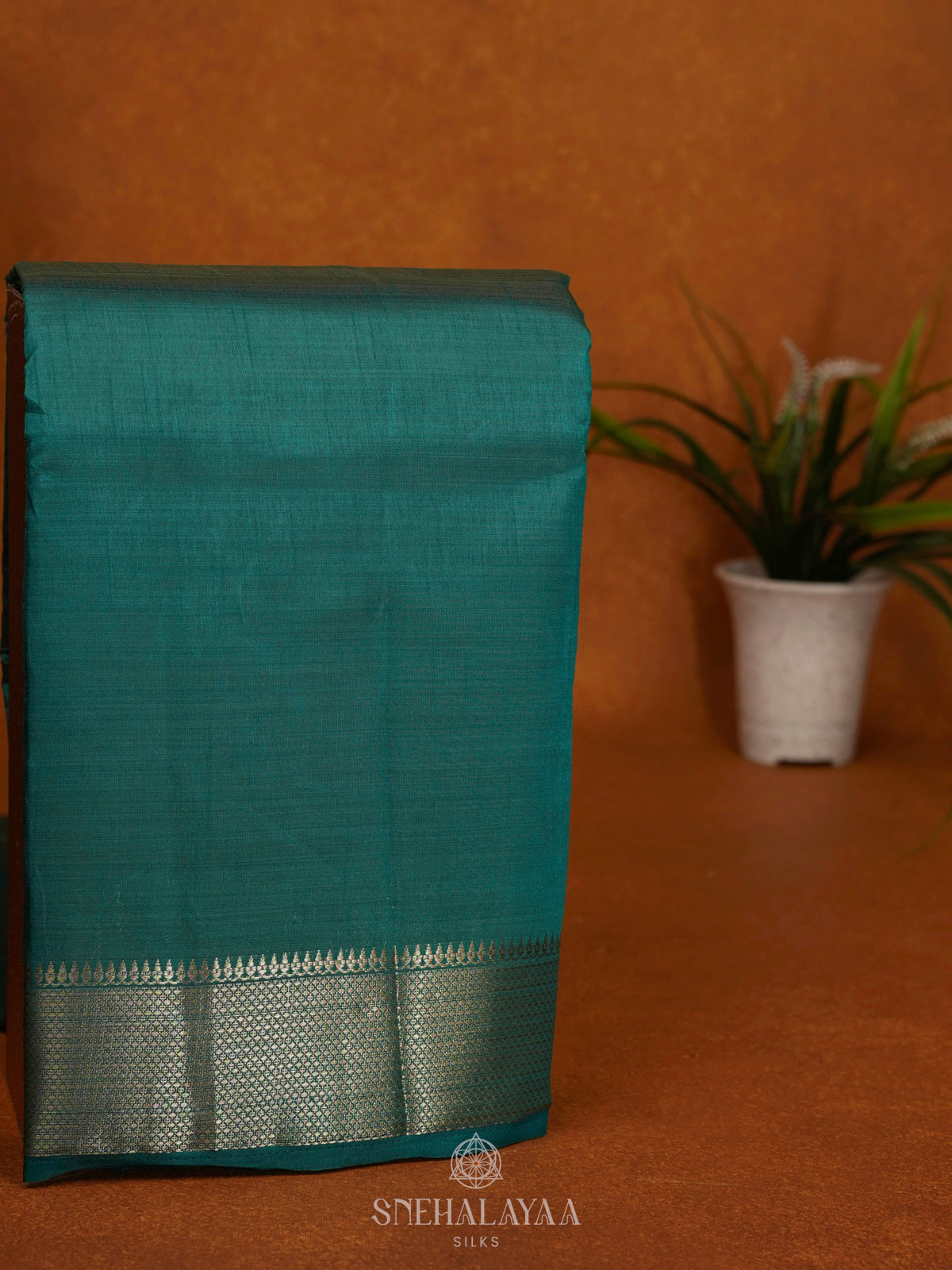 Teal Green Raw Silk Saree