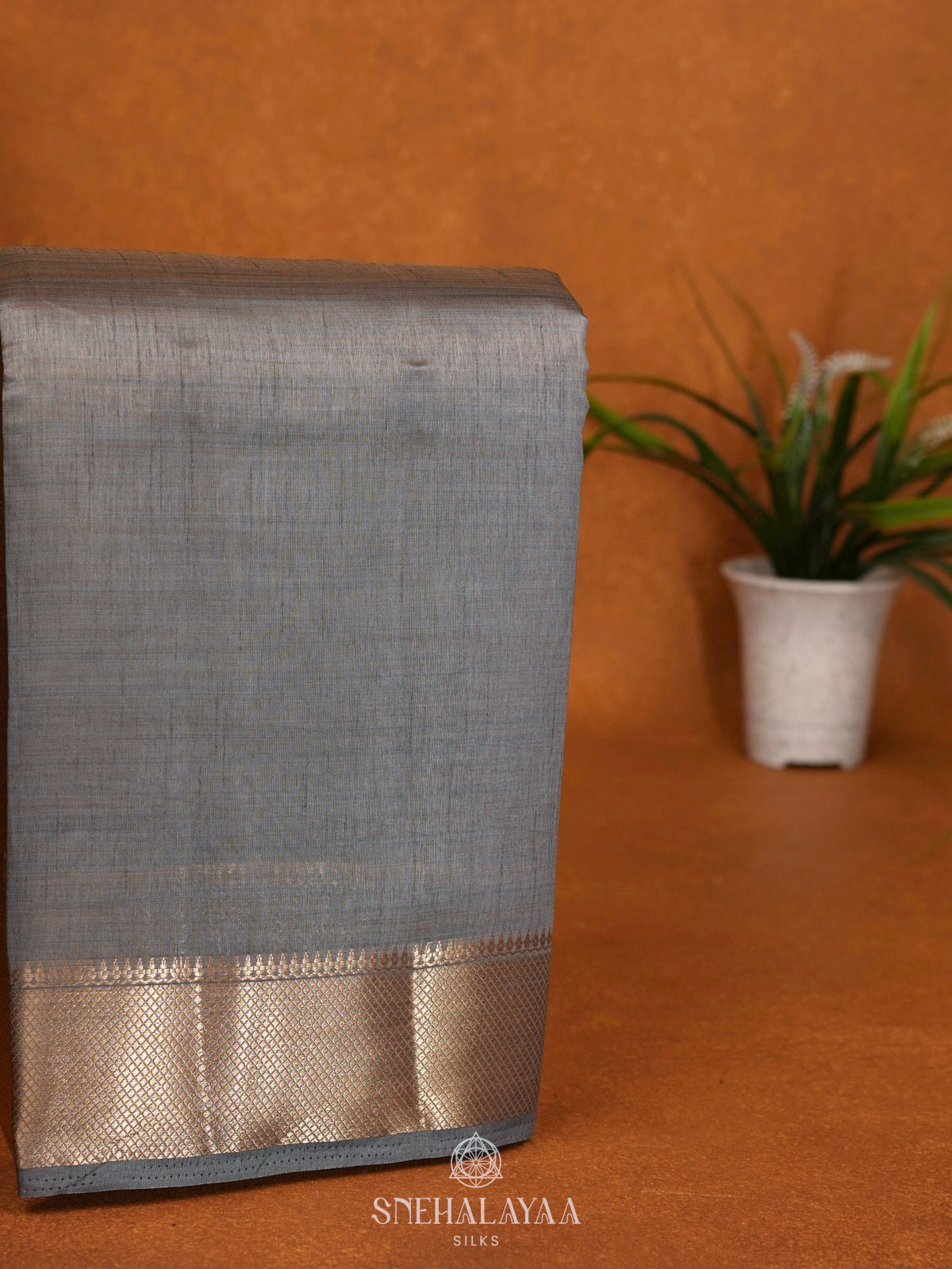 Grey Raw Silk Saree