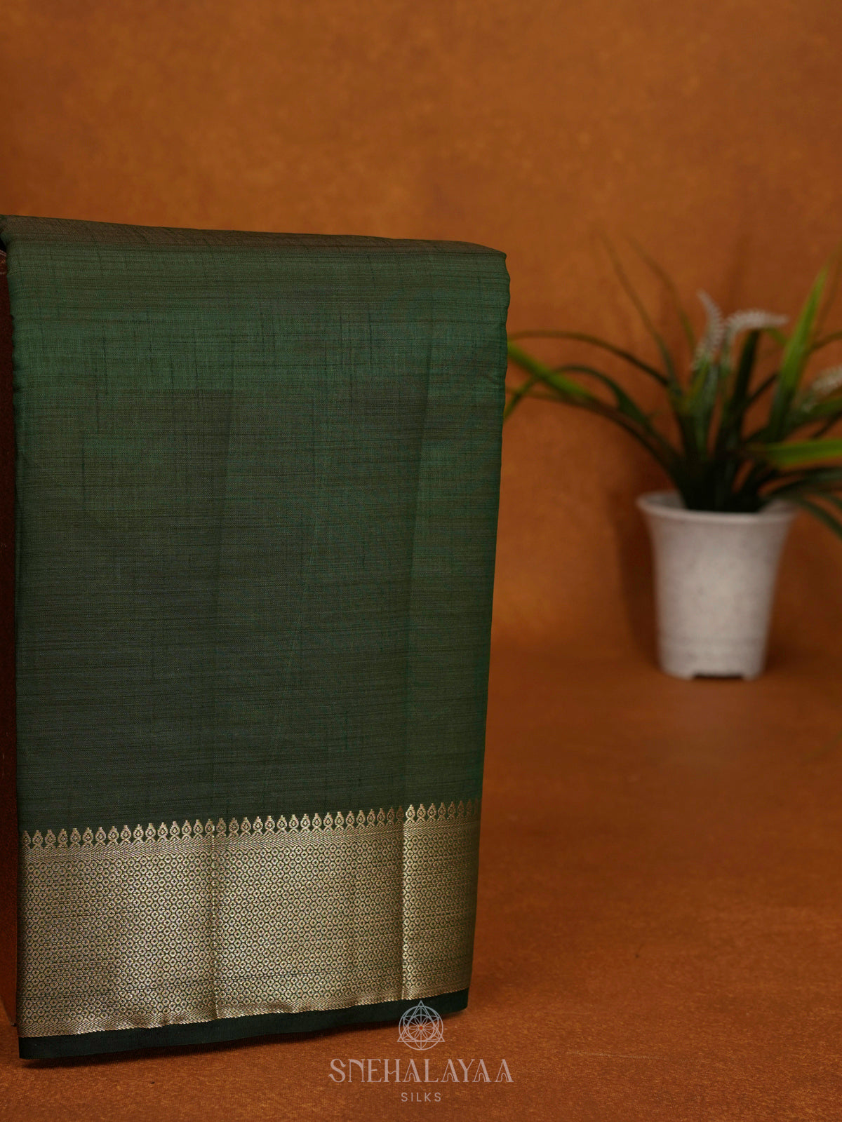 Forest Green Raw Silk Saree