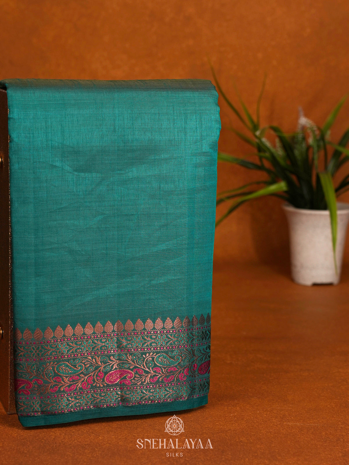 Teal Blue Raw Silk Saree