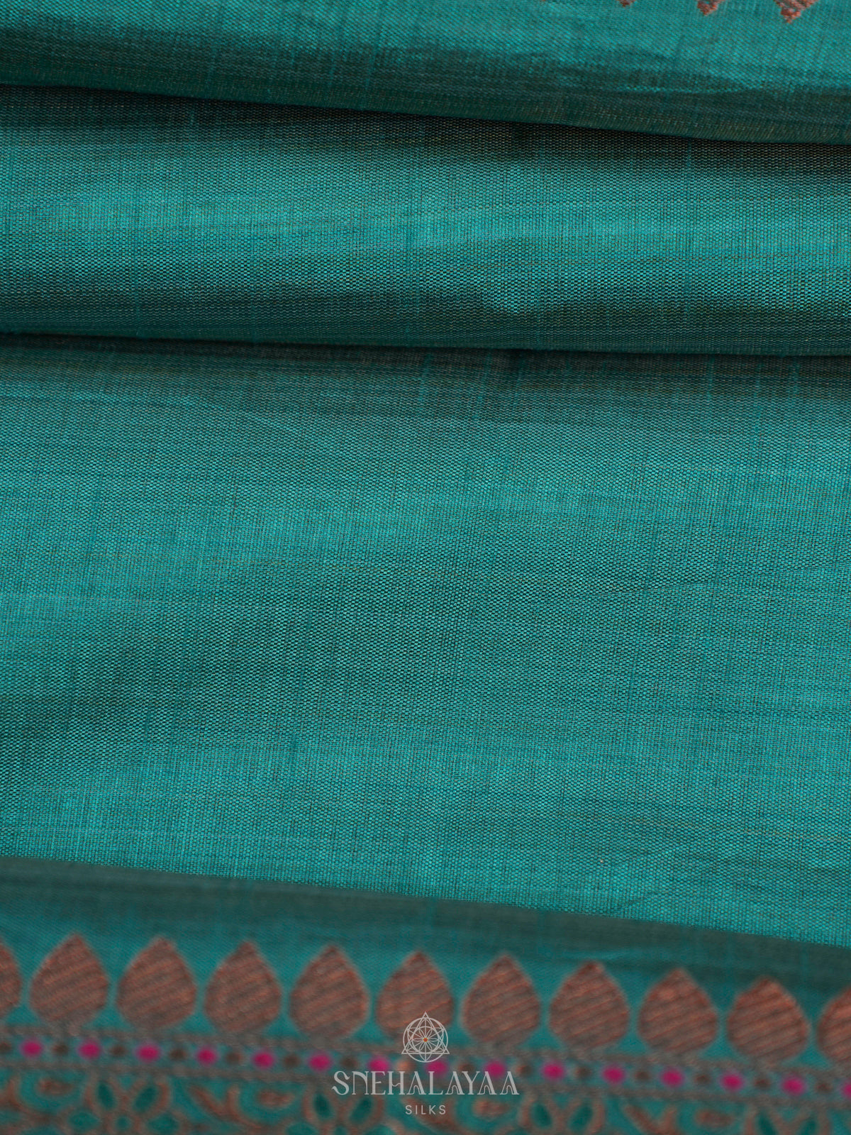 Teal Blue Raw Silk Saree