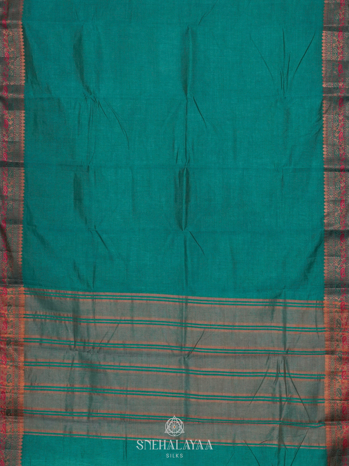 Teal Blue Raw Silk Saree