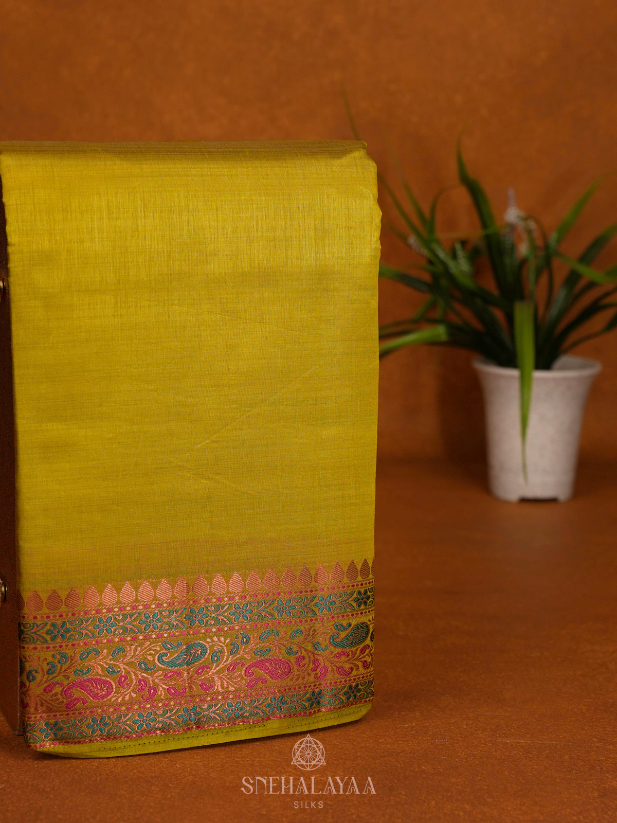Lemon Yellow Raw Silk Saree