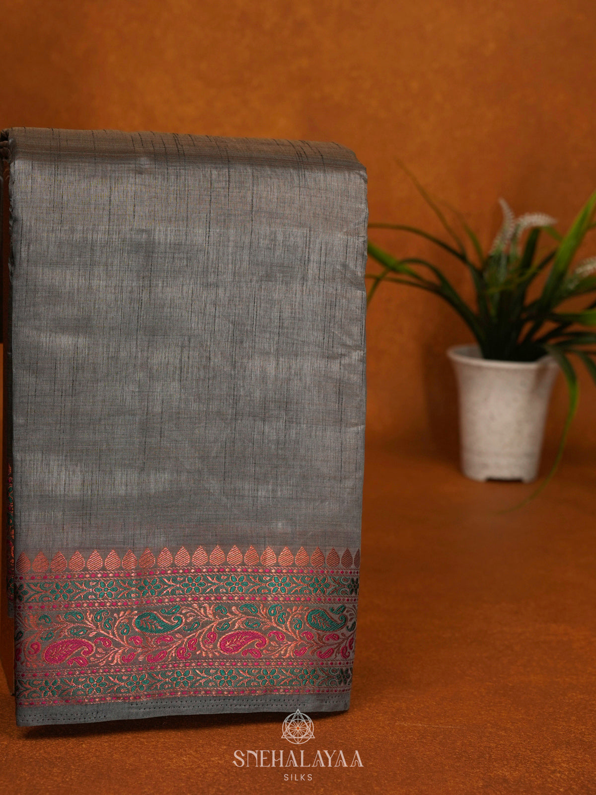 Grey Raw Silk Saree