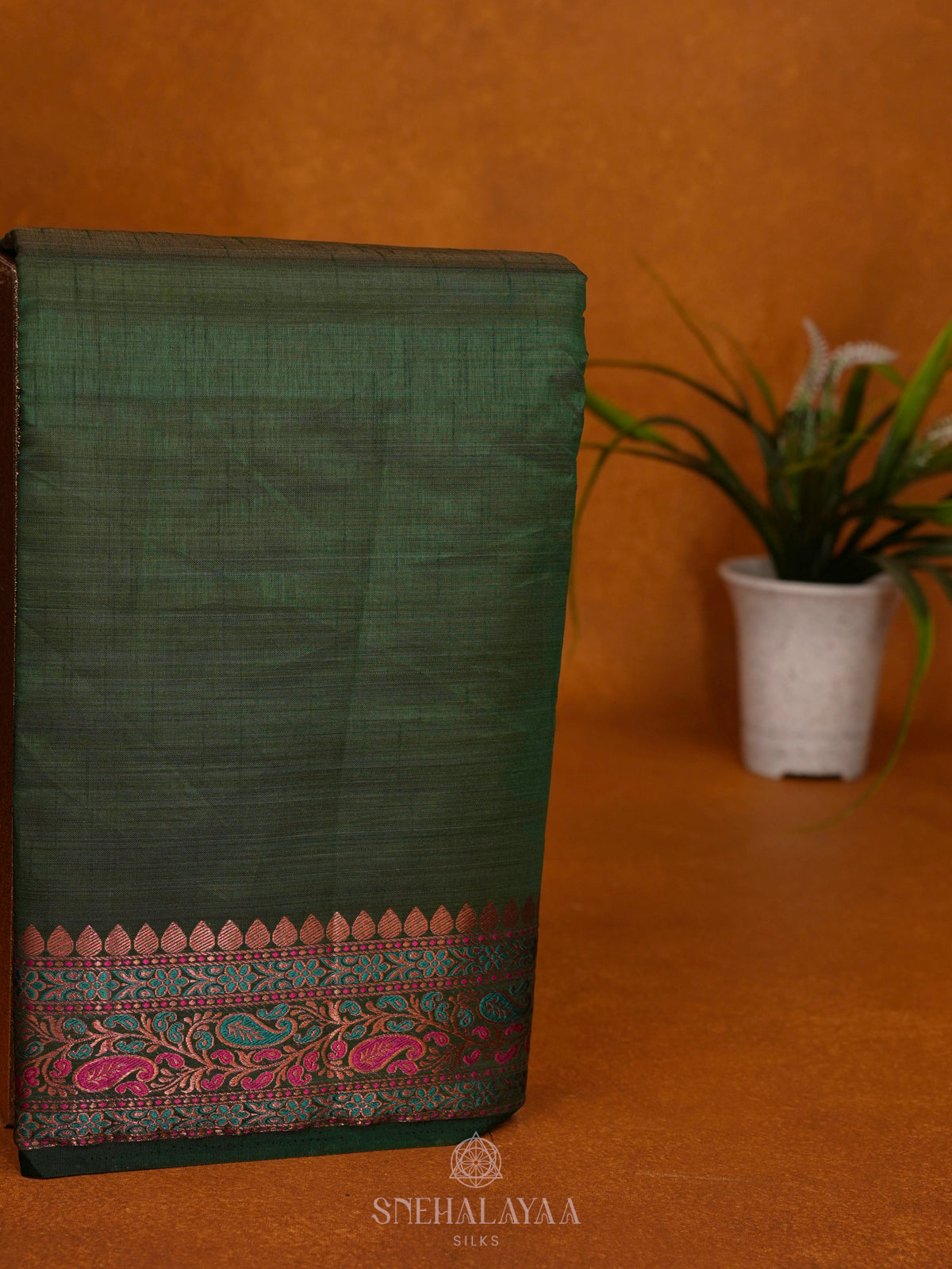Forest Green Raw Silk Saree