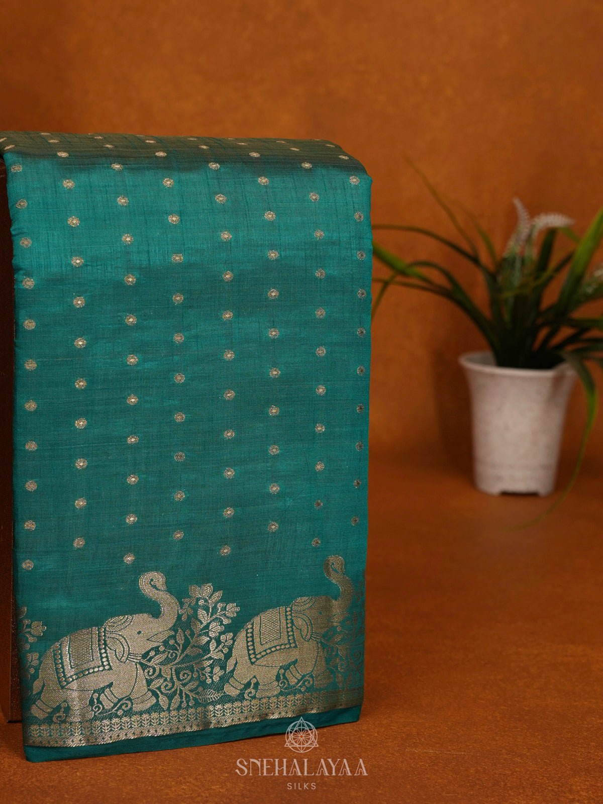 Teal Blue Raw Silk Saree
