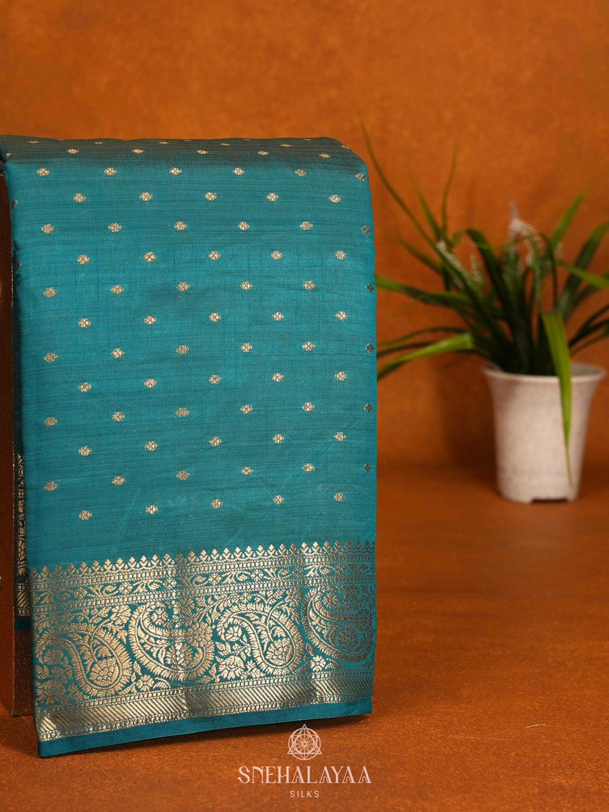 Teal Blue Raw Silk Saree
