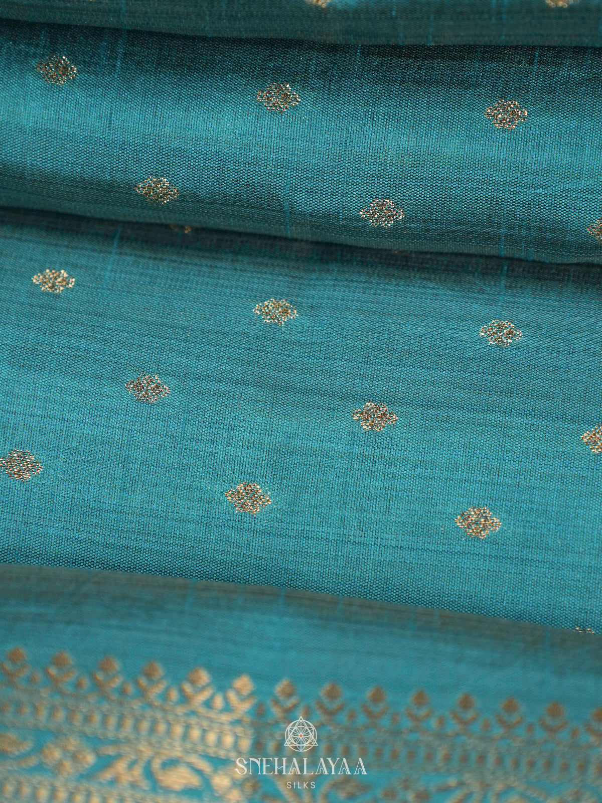 Teal Blue Raw Silk Saree