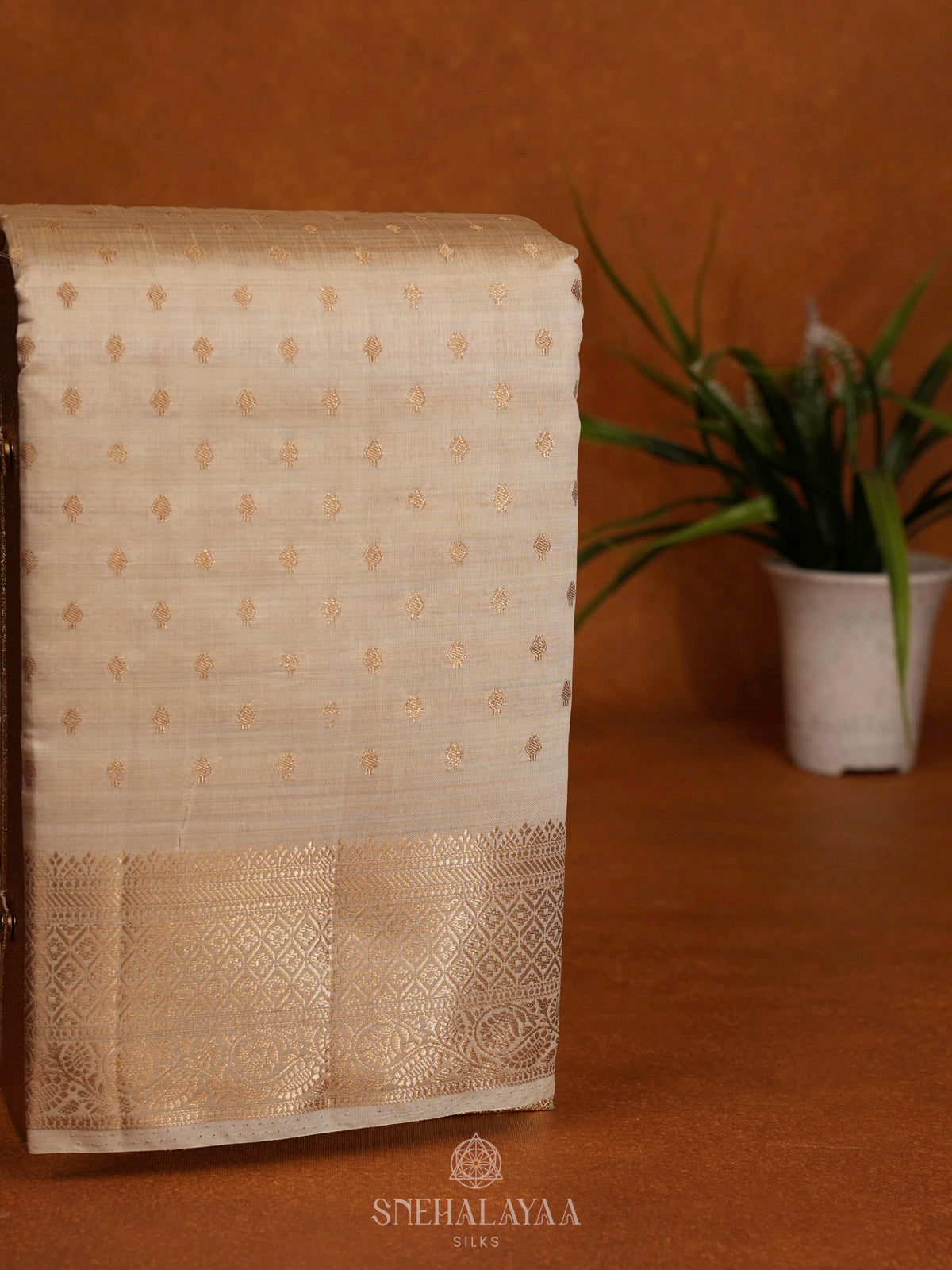 Cream  Raw Silk Saree