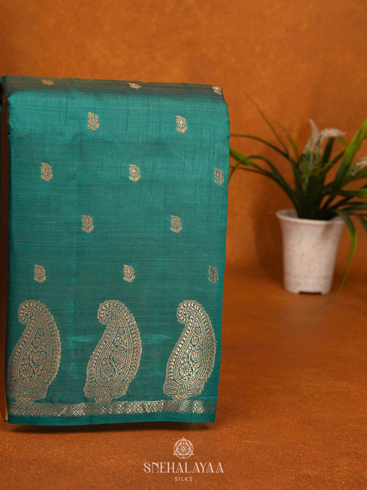 Teal Blue Raw Silk Saree